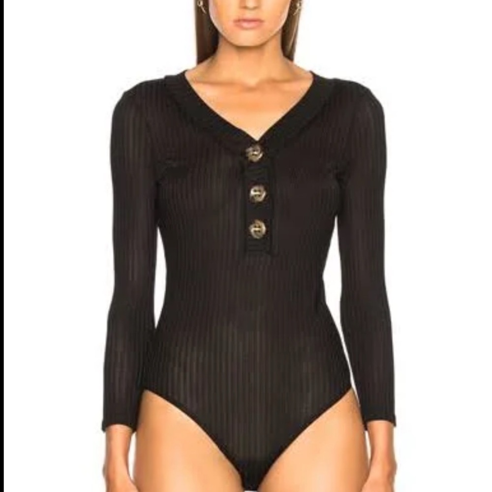 Frame Denim Black Fitted Ribbed Bodysuit